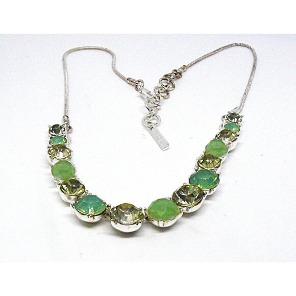 Nine West Vintage Necklace With Green & Clear Stones Adjustable Silver Chain - Picture 3 of 4